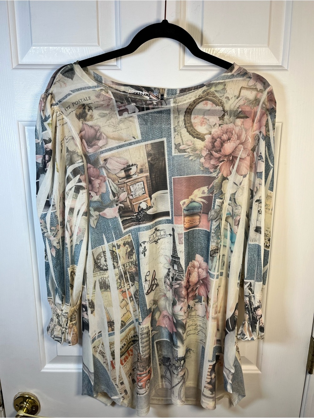 Origami Sheer French Cafe Top - Size Medium | OLS Vintage Style - Picture 4 of 16